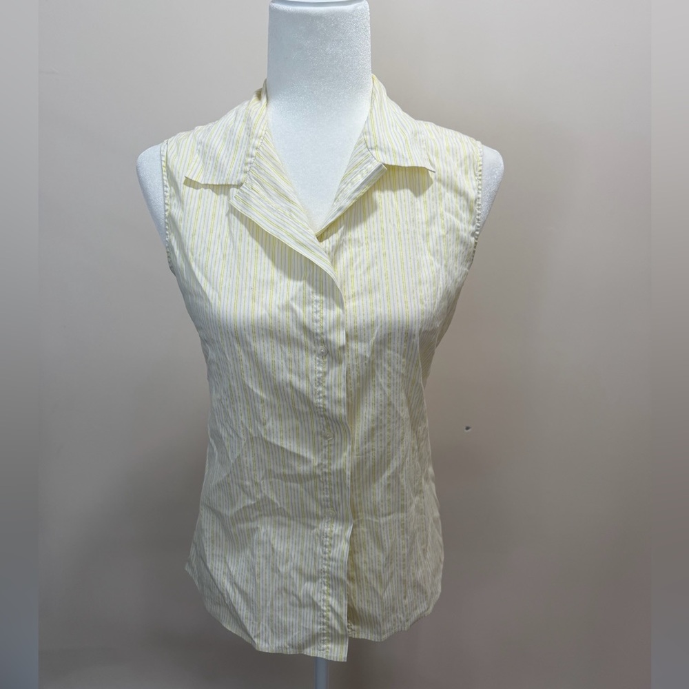 Jil Sander Yellow Striped Cotton Silk Blend Button Down Sleeveless Top Sz 38 (6)